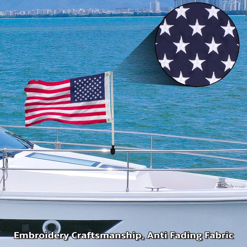 FLAGMESAGE Boat Flag Kit with Flag Holder, 16x24 Inch US Flag with Adjustable Pole Stainless Steel Clamp, 50 Embroidered Stars American Flag Boat Accessories (16x24) - Image 5